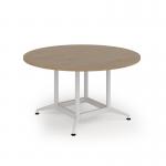 Loft table 1400 dia white frame and kendal oak top LTDC14-WH-KO