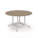 Loft table 1400 dia white frame and kendal oak top LTDC14-WH-KO