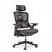 The photograph of a Lyra fully ergonomic task chair with adjustable arms and integrated head rest in black is a sleek and modern office chair. It features a tall back with a curved headrest, padded seat, and adjustable arms. The black color gives it a professional and polished look.