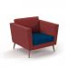 Lyric reception chair single seater with wooden legs 900mm wide - maturity blue seat and arms with extent red back