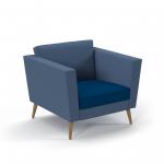 Lyric reception chair single seater with wooden legs 900mm wide - maturity blue seat and arms with range blue back LYR50001-WF-MB-RB