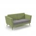 Lyric reception chair two seater with wooden legs 1450mm wide - forecast grey seat and arms with endurance green back