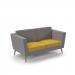 Lyric reception chair two seater with wooden legs 1450mm wide - lifetime yellow seat and arms with forecast grey back