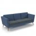 Lyric reception chair three seater with wooden legs 2010mm wide - elapse grey seat and arms with range blue back