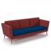 Lyric reception chair three seater with wooden legs 2010mm wide - maturity blue seat and arms with extent red back