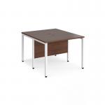 Maestro 25 back to back straight desks 1000mm x 1200mm - white bench leg frame, walnut top MB1012BWHW