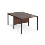 Maestro 25 back to back straight desks 1000mm x 1600mm - black bench leg frame, walnut top MB1016BKW