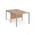 Maestro 25 back to back straight desks 1000mm x 1600mm - silver bench leg frame and beech top