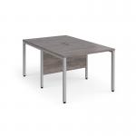 Maestro 25 back to back straight desks 1000mm x 1600mm - silver bench leg frame and grey oak top