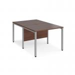 Maestro 25 back to back straight desks 1000mm x 1600mm - silver bench leg frame and walnut top