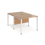 Maestro 25 back to back straight desks 1000mm x 1600mm - white bench leg frame, beech top MB1016BWHB