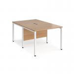 Maestro 25 back to back straight desks 1000mm x 1600mm - white bench leg frame and beech top