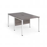 Maestro 25 back to back straight desks 1000mm x 1600mm - white bench leg frame and grey oak top