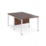 Maestro 25 back to back straight desks 1000mm x 1600mm - white bench leg frame and walnut top