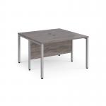 Maestro 25 back to back straight desks 1200mm x 1200mm - silver bench leg frame, grey oak top MB1212BSGO