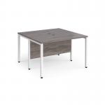 Maestro 25 back to back straight desks 1200mm x 1200mm - white bench leg frame, grey oak top MB1212BWHGO