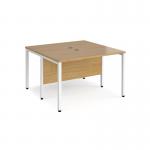 Maestro 25 back to back straight desks 1200mm x 1200mm - white bench leg frame and oak top