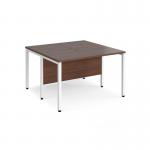 Maestro 25 back to back straight desks 1200mm x 1200mm - white bench leg frame and walnut top