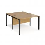 Maestro 25 back to back straight desks 1200mm x 1600mm - black bench leg frame, oak top MB1216BKO