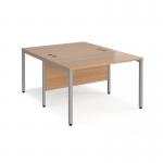 Maestro 25 back to back straight desks 1200mm x 1600mm - silver bench leg frame and beech top