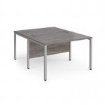 Maestro 25 back to back straight desks 1200mm x 1600mm - silver bench leg frame, grey oak top MB1216BSGO