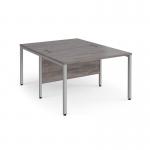 Maestro 25 back to back straight desks 1200mm x 1600mm - silver bench leg frame and grey oak top