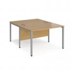 Maestro 25 back to back straight desks 1200mm x 1600mm - silver bench leg frame and oak top