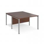 Maestro 25 back to back straight desks 1200mm x 1600mm - silver bench leg frame and walnut top