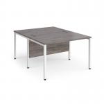 Maestro 25 back to back straight desks 1200mm x 1600mm - white bench leg frame, grey oak top MB1216BWHGO