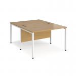 Maestro 25 back to back straight desks 1200mm x 1600mm - white bench leg frame and oak top