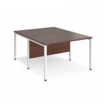 Maestro 25 back to back straight desks 1200mm x 1600mm - white bench leg frame and walnut top
