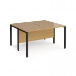 Maestro 25 back to back straight desks 1400mm x 1200mm - black bench leg frame, oak top MB1412BKO