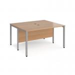 Maestro 25 back to back straight desks 1400mm x 1200mm - silver bench leg frame, beech top MB1412BSB