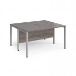 Maestro 25 back to back straight desks 1400mm x 1200mm - silver bench leg frame, grey oak top MB1412BSGO