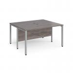 Maestro 25 back to back straight desks 1400mm x 1200mm - silver bench leg frame and grey oak top