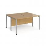 Maestro 25 back to back straight desks 1400mm x 1200mm - silver bench leg frame and oak top
