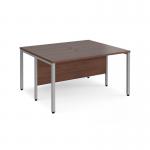 Maestro 25 back to back straight desks 1400mm x 1200mm - silver bench leg frame and walnut top