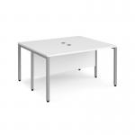 Maestro 25 back to back straight desks 1400mm x 1200mm - silver bench leg frame, white top MB1412BSWH