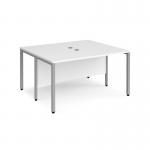 Maestro 25 back to back straight desks 1400mm x 1200mm - silver bench leg frame and white top