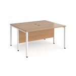 Maestro 25 back to back straight desks 1400mm x 1200mm - white bench leg frame and beech top