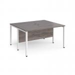 Maestro 25 back to back straight desks 1400mm x 1200mm - white bench leg frame, grey oak top MB1412BWHGO