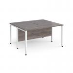 Maestro 25 back to back straight desks 1400mm x 1200mm - white bench leg frame and grey oak top
