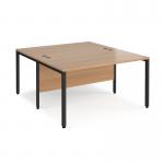 Maestro 25 back to back straight desks 1400mm x 1600mm - black bench leg frame, beech top MB1416BKB