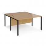 Maestro 25 back to back straight desks 1400mm x 1600mm - black bench leg frame, oak top MB1416BKO