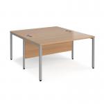 Maestro 25 back to back straight desks 1400mm x 1600mm - silver bench leg frame and beech top