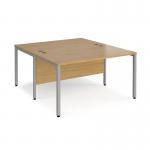 Maestro 25 back to back straight desks 1400mm x 1600mm - silver bench leg frame and oak top