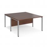 Maestro 25 back to back straight desks 1400mm x 1600mm - silver bench leg frame and walnut top