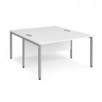 Maestro 25 back to back straight desks 1400mm x 1600mm - silver bench leg frame, white top MB1416BSWH