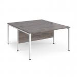 Maestro 25 back to back straight desks 1400mm x 1600mm - white bench leg frame, grey oak top MB1416BWHGO