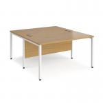 Maestro 25 back to back straight desks 1400mm x 1600mm - white bench leg frame, oak top MB1416BWHO